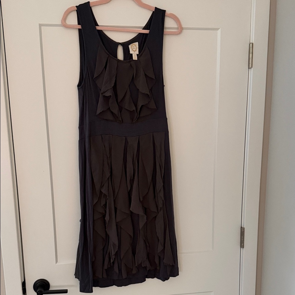Anthropologie Charcoal Ruffle Midi Dress